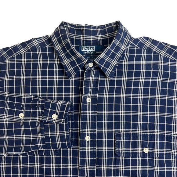Polo Ralph Lauren Whitfield Blue Plaid Flap Pocket Long Sleeve Button Up Shirt L - Picture 1 of 4
